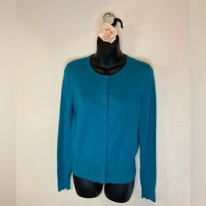 Ann Taylor Blue Button-Up Crew Neck Sweater